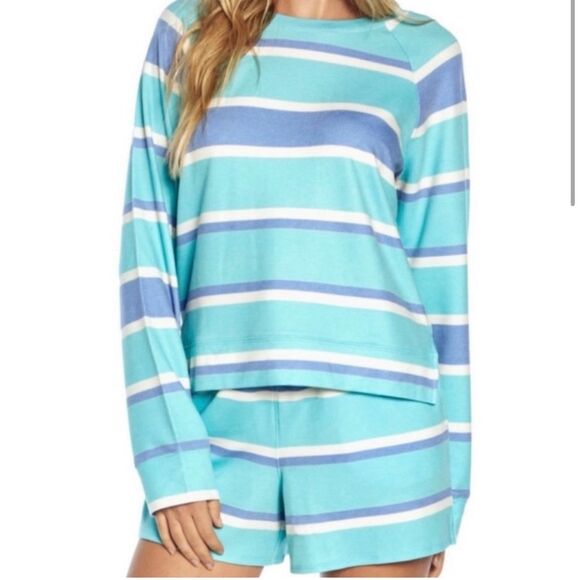 Wildfox Women's Sweatshirt & Short Lounge Set blue stripe medium NWT$160 - Picture 3 of 8